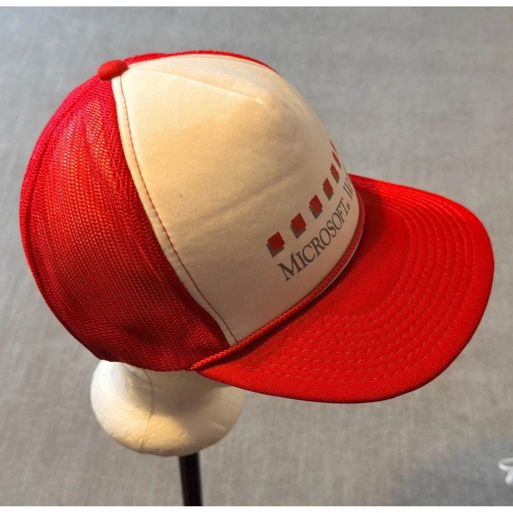 Vintage Microsoft Works Snapback Trucker Hat Red Cream Adult One‎ Size Hanes
